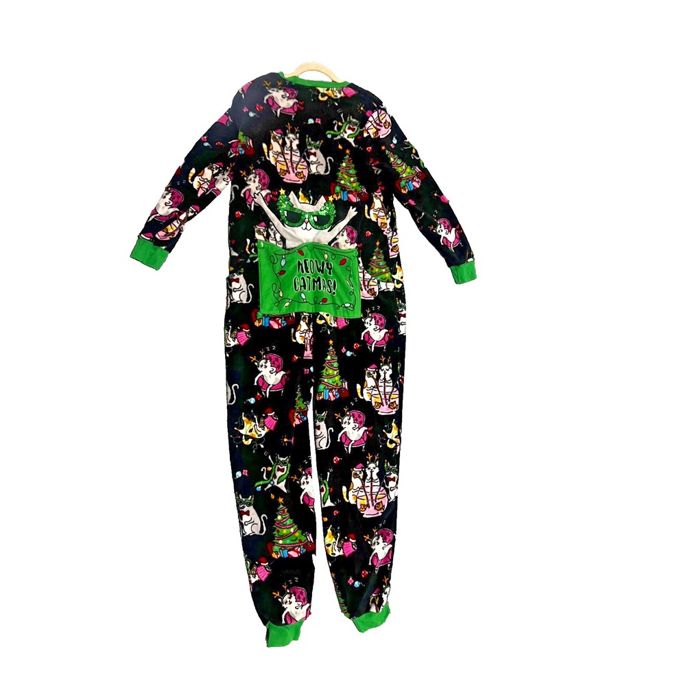 Secret treasures Cat Christmas one piece pajamas Adult Large 12 - 14. Festive